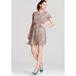 Alice + Olivia Kimber Silk Animal Print Elastic Waist Dress Size Large Luxury